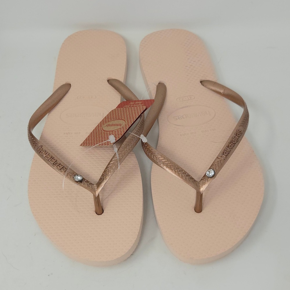 Havaianas Slim Crystal Flip Flops Ballet Rose Gold Swarovski Women 11/12 NEW